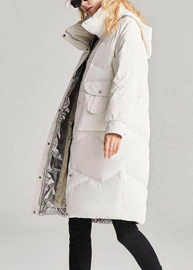 Handgemaakte Witte Afneembare Opstaande Kraag Met Capuchon Mode-winter-eendendonsjas - Dames donsjacks