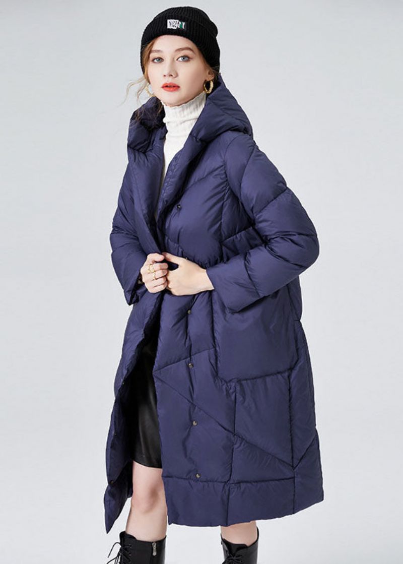 Ingerichte Blauwe Zakken Met Capuchon Dikke Eendendons Canada Goose Jas Winter
