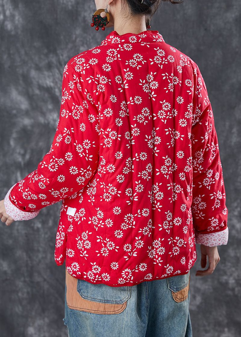 Jasje In Chinese Stijl Met Rode Print Fijn Katoen Knoop Winter - Dames donsjacks