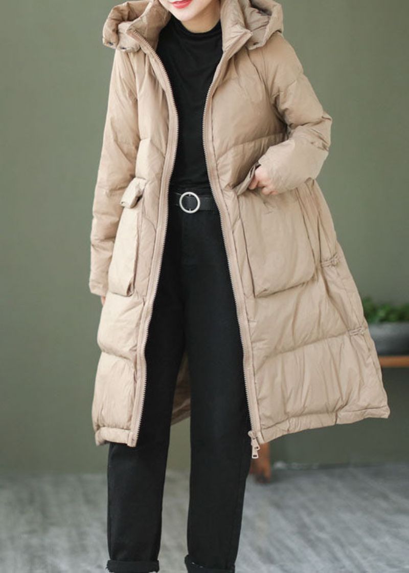 Kaki Casual Eenddonsjack Met Capuchon Winter