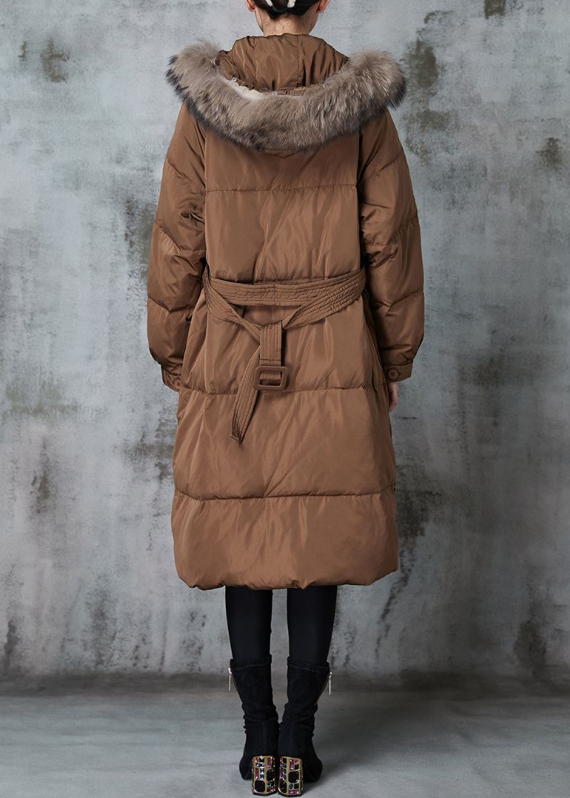 Kaki Losse Eendendons Pufferjack Met Capuchon Winter - Dames donsjacks