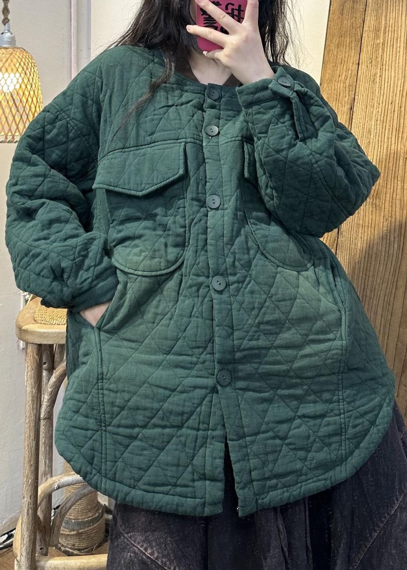 Losse Casual Paarse Zakken Met Knopen Fijne Katoenen Gevulde Jassen Winter - Dames donsjacks