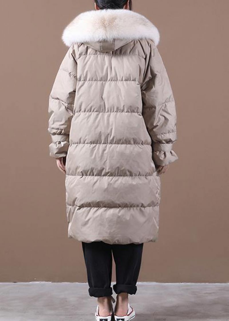 Loszittende Sneeuwjassen Met Zakken Kaki Donsjassen Met Bontkraag En Capuchon - Blauw