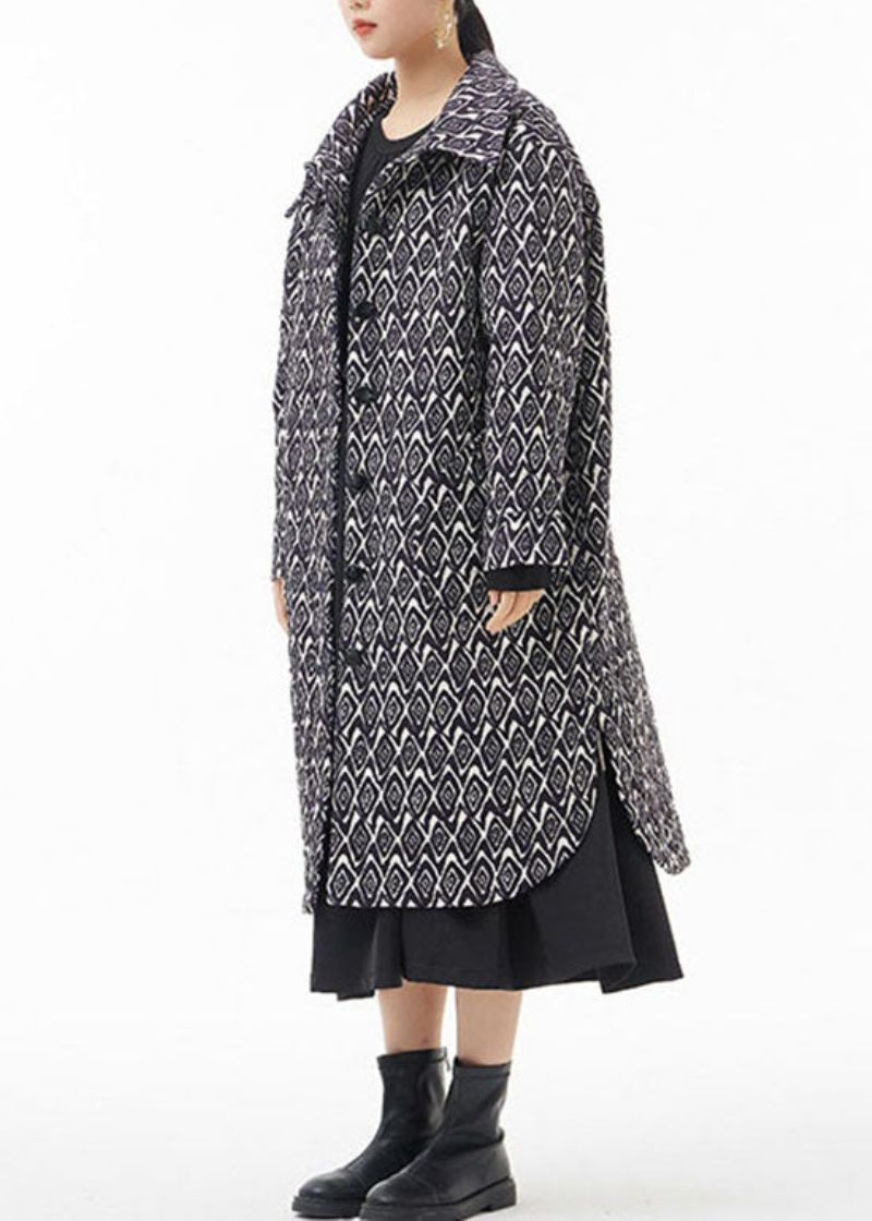 Mode Zwarte Zij-open Peter Pan-kraag Print Fijne Katoenen Gevulde Jassen Winter - Dames donsjacks