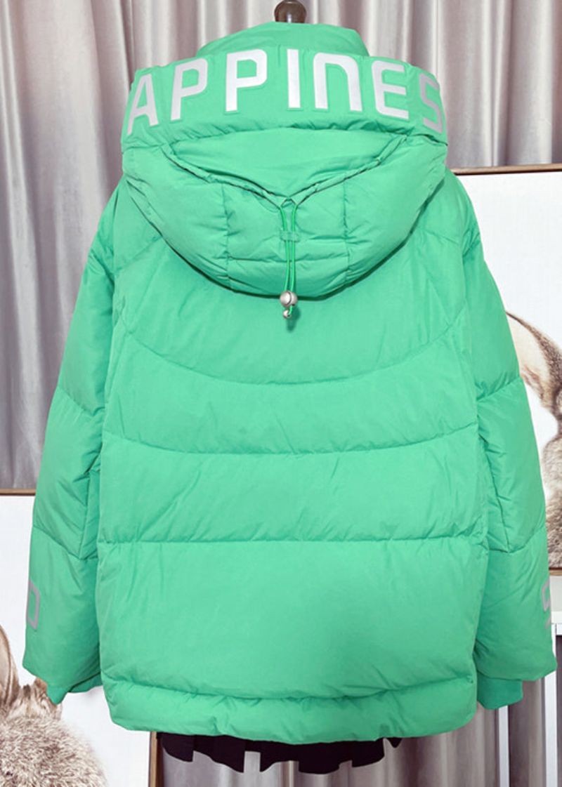 Moderne Groene Peter Pan-kraag Met Ritssluiting Afneembare Eendendonsgevulde Donsjas Met Capuchon Winter - Groen