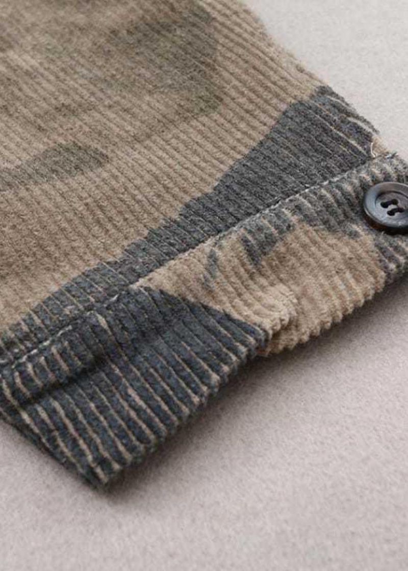 Mooie Grijze Peter Pan Kraag Print Corduroy Winterjas - Grijs