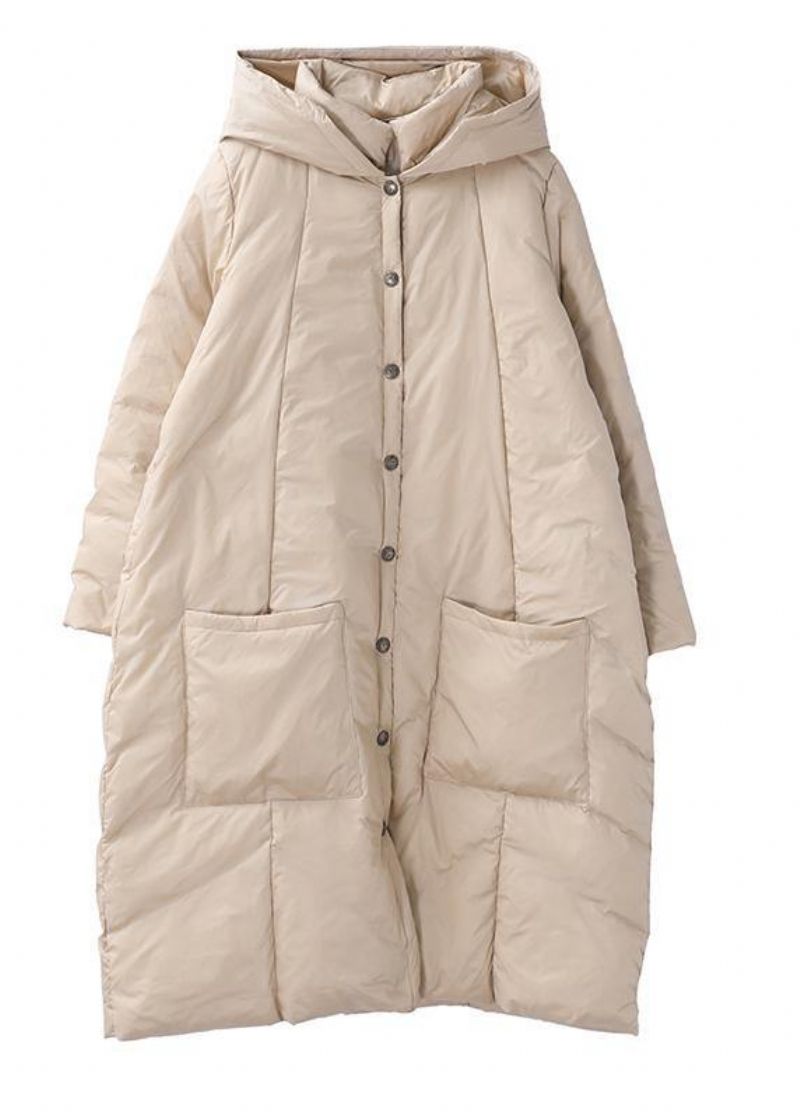 Nieuwe Kaki Warme Winterjas Trendy Plus Size Sneeuwjassen Met Capuchon Button Down Casual Overjas - Dames donsjacks