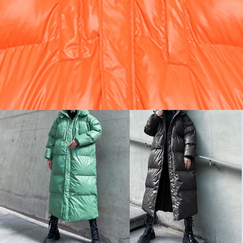 Plus Size Kleding Donsjack Uitloper Groene Winteruitloper Met Capuchon En Ritssluiting - Oranje