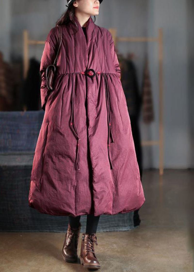 Plus Size Mulberry V-hals Geborduurde Zakken Eendendons Dames Witner-jassen
