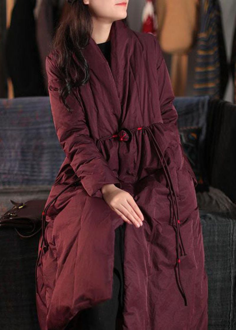 Plus Size Mulberry V-hals Geborduurde Zakken Eendendons Dames Witner-jassen - Moerbei