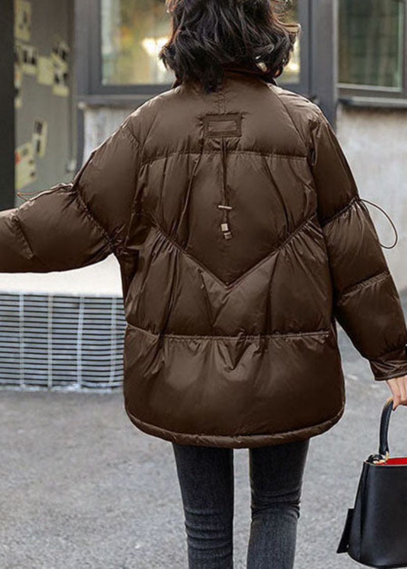 Stijl Chocolade Peter Pan Kraag Patchwork Winter Donsjas - Koffie