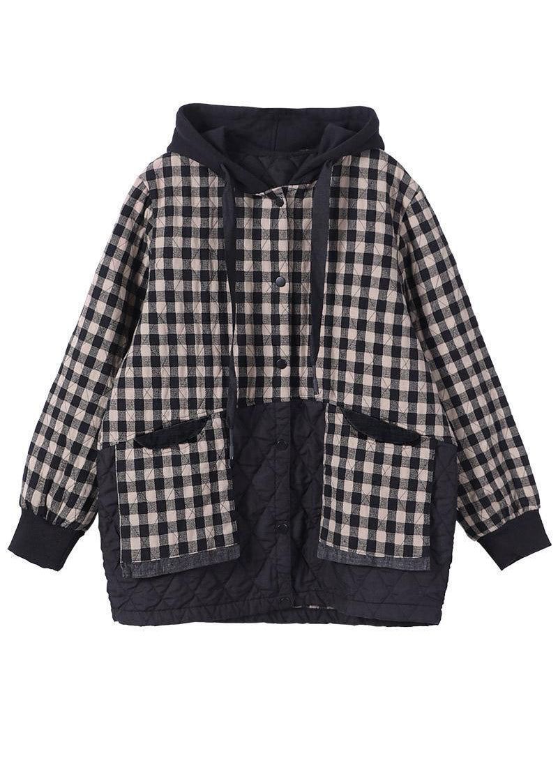 Unieke Zwarte Geruite Oversized Fijne Parka Hoodies Uitloper Winterjas - Zwart