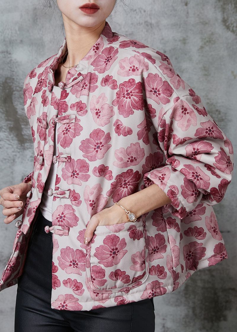 Vintage Roze Print Fijne Katoen Gevulde Oosterse Jassen Lente