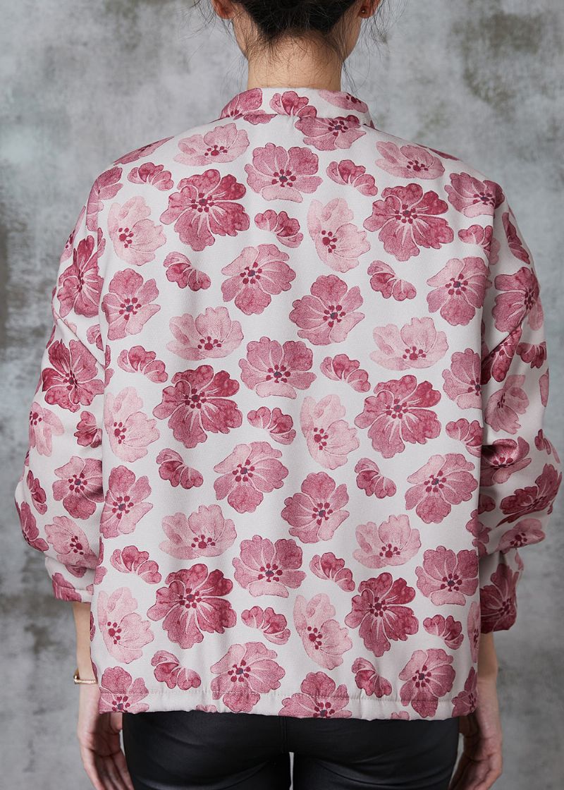 Vintage Roze Print Fijne Katoen Gevulde Oosterse Jassen Lente - Dames donsjacks