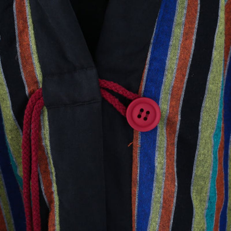 Warm Oranje Gestreepte Parka Casual Gewatteerde Jas. Capuchon - Dames donsjacks