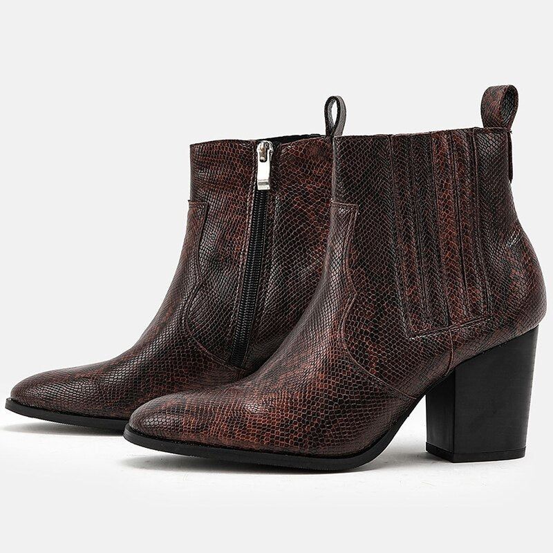 Dameslaarzen Hoge Hakken Laarzen Winterschoenen Voor Dames Enkellaarsjes Winter Zwarte Schoenen - Zwart
