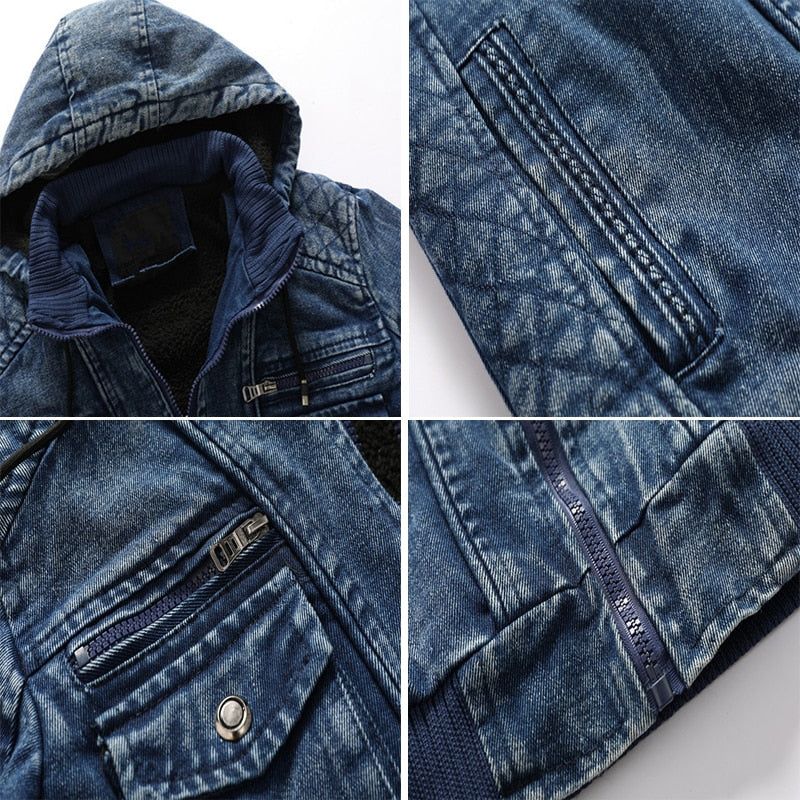 Denim Jack Voor Heren Trendy Jean Hoodies Casual Herenfleece Warm Windjack Cowboyjassen Herenkleding - Spijkerbroekblauw