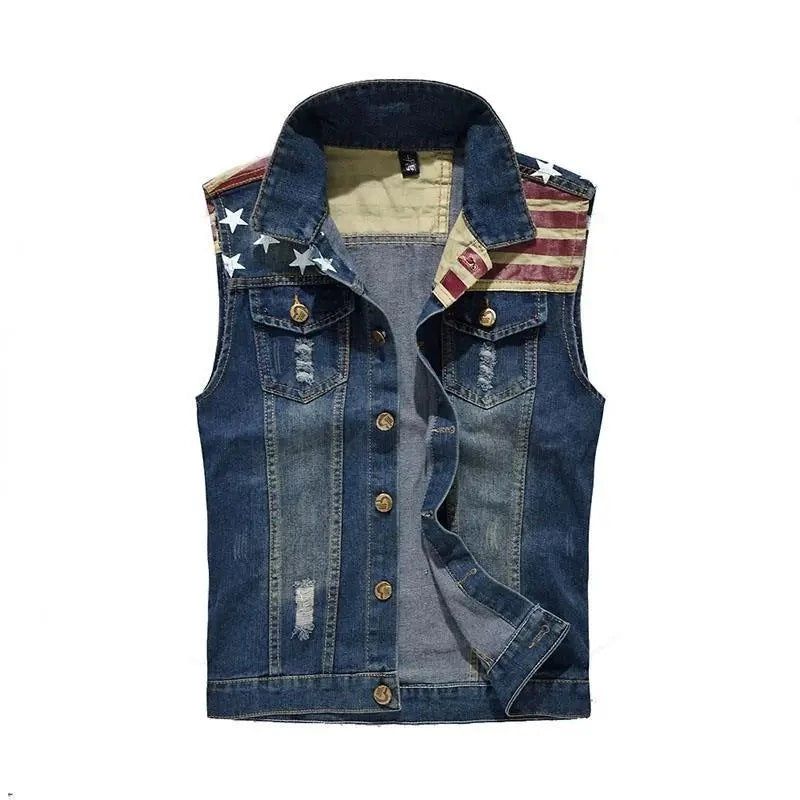 Heren Denim Vest Mannelijk Mouwloos Jasje Retro Streetwear Casual Herenvest - Blauw