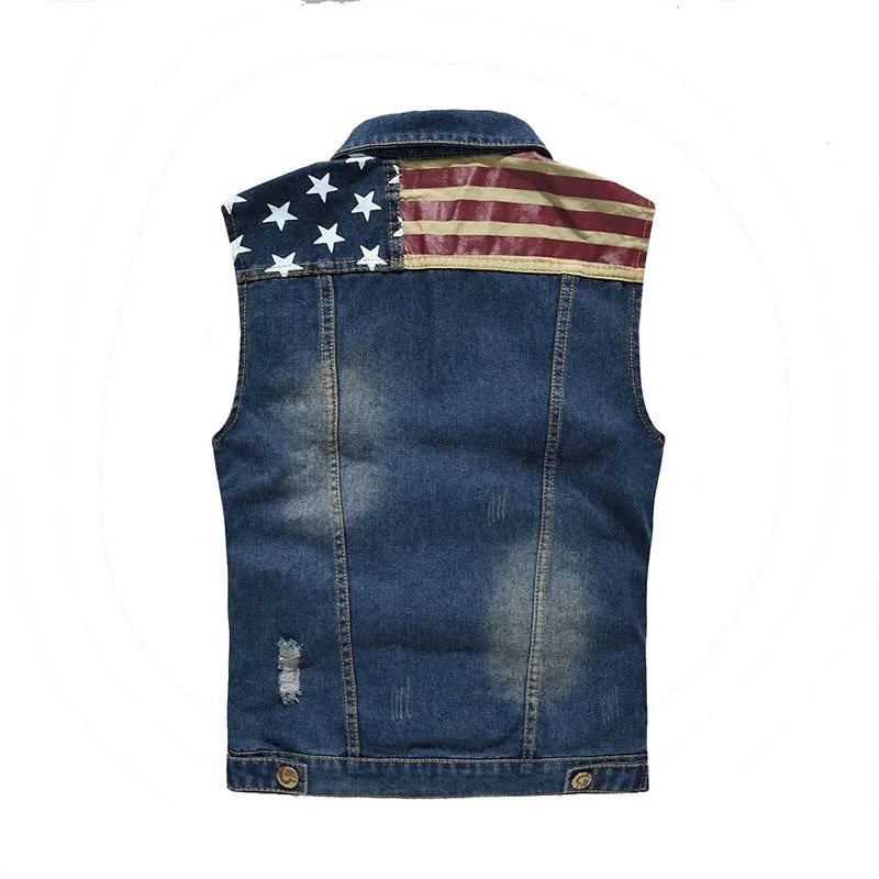 Heren Denim Vest Mannelijk Mouwloos Jasje Retro Streetwear Casual Herenvest - Blauw
