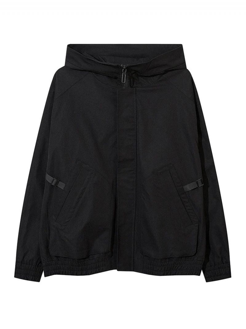 Heren Hiphop Streetwear Losse Hoodies Fleecejack Grote Zak Met Ritssluiting Coltrui - Zwart