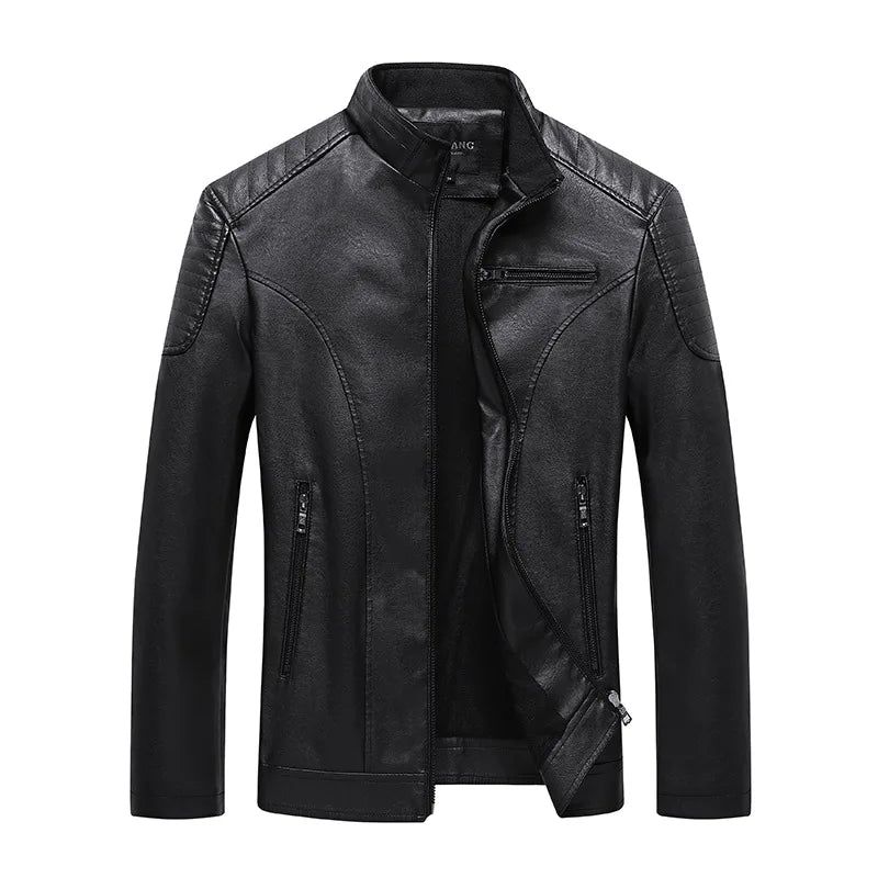 Heren Leren Jassen Stand Kraag Fleece Jas Voor Motorfiets Uitloper Jas Casual Namaakbontjas Leer - Grijs