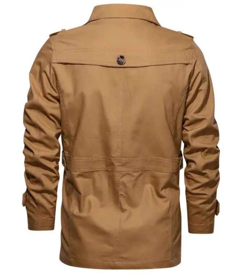 Heren Trenchcoat Uitloper Katoenen Reversjas Outdoor Windjack Zakelijke Casual Jassen - Beige