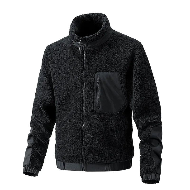 Herfst Winter Nieuwe Lam Fleece Jassen Heren Stand Kraag Dikkere Warme Vest Outdoor Sport Casual Jas Voor Mannen - Zwart