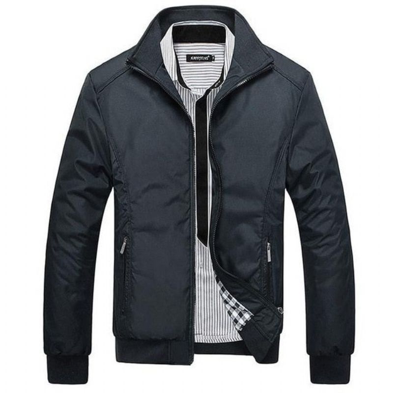 Lente Herfst Casual Heren Jassen Kleding Stand Kraag Bomberjack Mannelijke Bovenkleding - Zwart