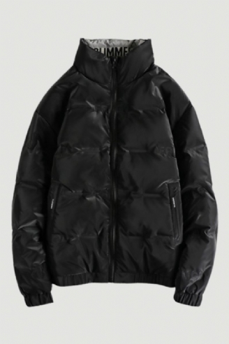 Reliëf Belettering Trend Hoodless Opstaande Kraag Donsjack Heren Lichtgewicht Warm Passende Korte Jeugd Casual Top