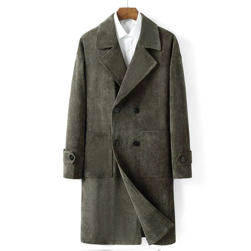 Trenchcoat Herenkleding Lente Herfst Dubbele Rij Knopen Slanke Halflange Jassen Voor Heren Casual - Donkergrijs