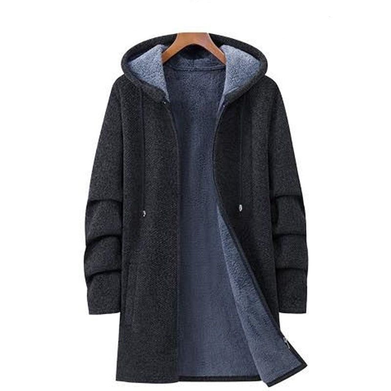 Winter Heren Parka Overjas Met Capuchon Dikker Warme Mannelijke Zachte Kleding Fleece Trui - Zwart