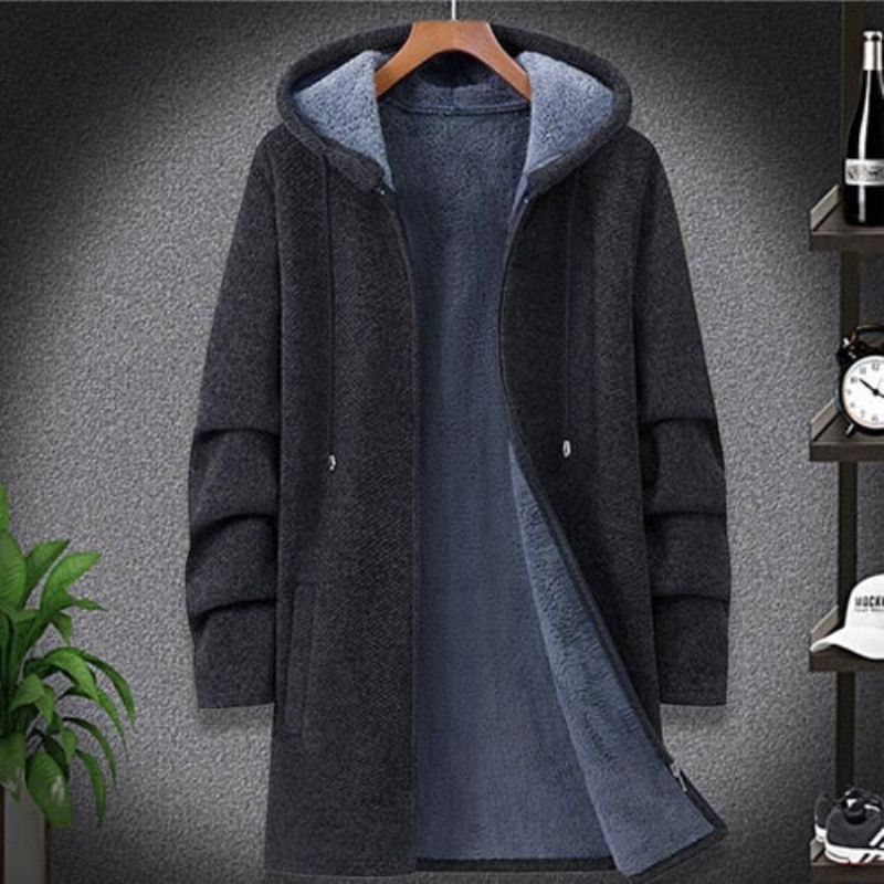Winter Heren Parka Overjas Met Capuchon Dikker Warme Mannelijke Zachte Kleding Fleece Trui - Zwart