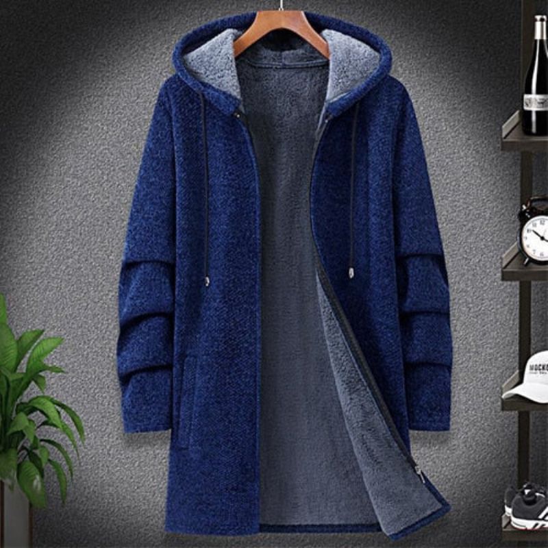 Winter Heren Parka Overjas Met Capuchon Dikker Warme Mannelijke Zachte Kleding Fleece Trui - Zwart
