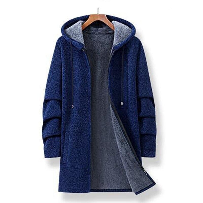 Winter Heren Parka Overjas Met Capuchon Dikker Warme Mannelijke Zachte Kleding Fleece Trui - Zwart