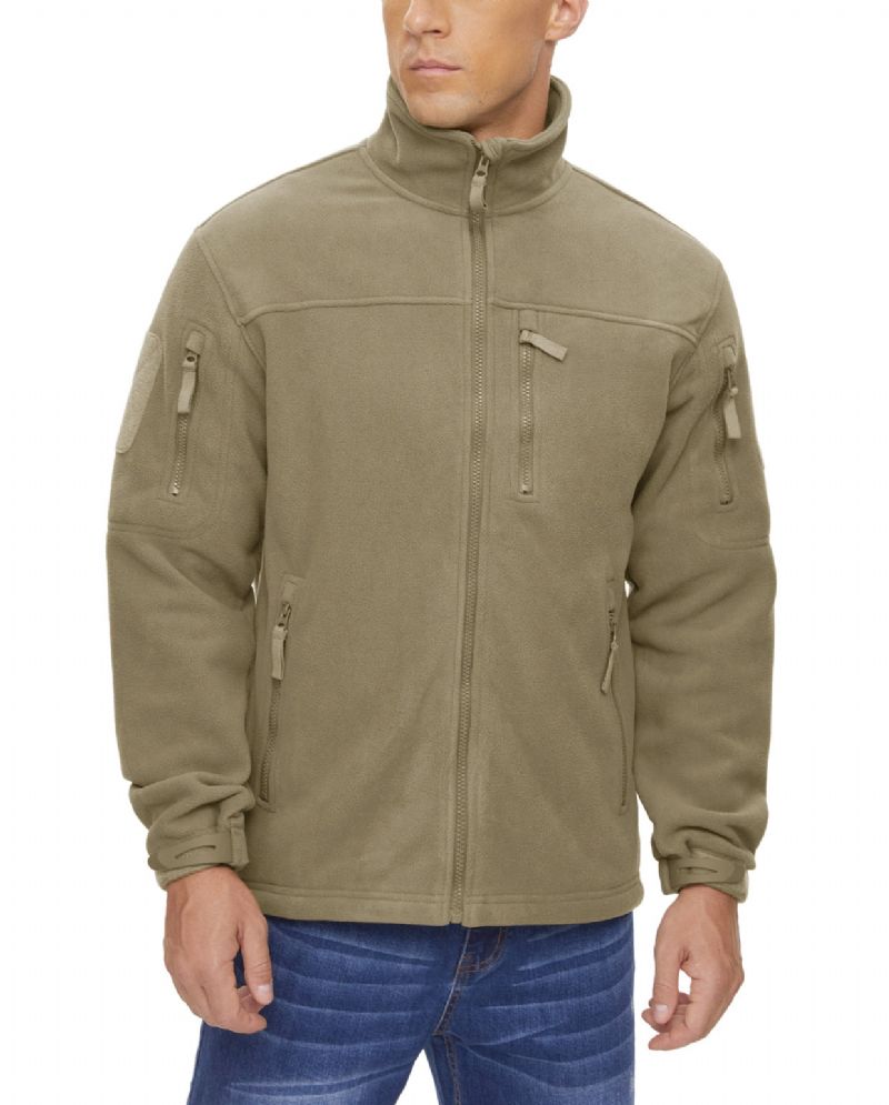 Winterwarme Werkjassen Heren Tactisch Fleecejack Met Volledige Ritssluiting Outdoor Wandelen Legerbeveiligingstraining Met - Beige