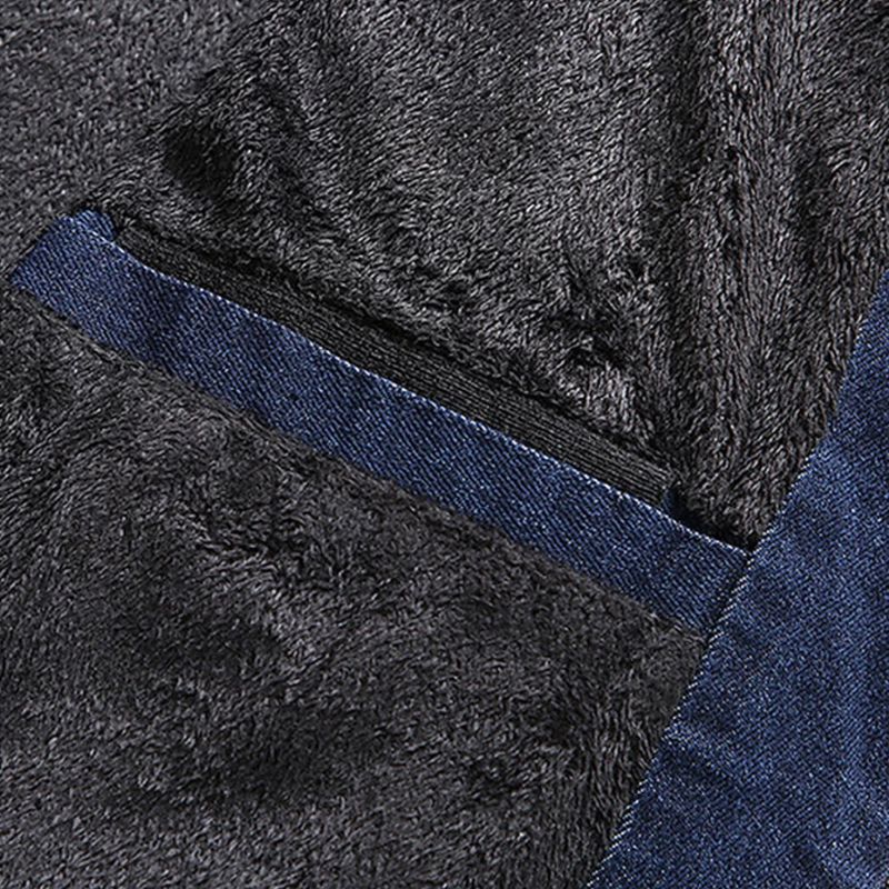 Zwart Denim Jasje Heren Herfst Winter Fleece Jassen Slim Fit Casual Motorfiets Biker Jas Mannelijke Bovenkleding - Zwart