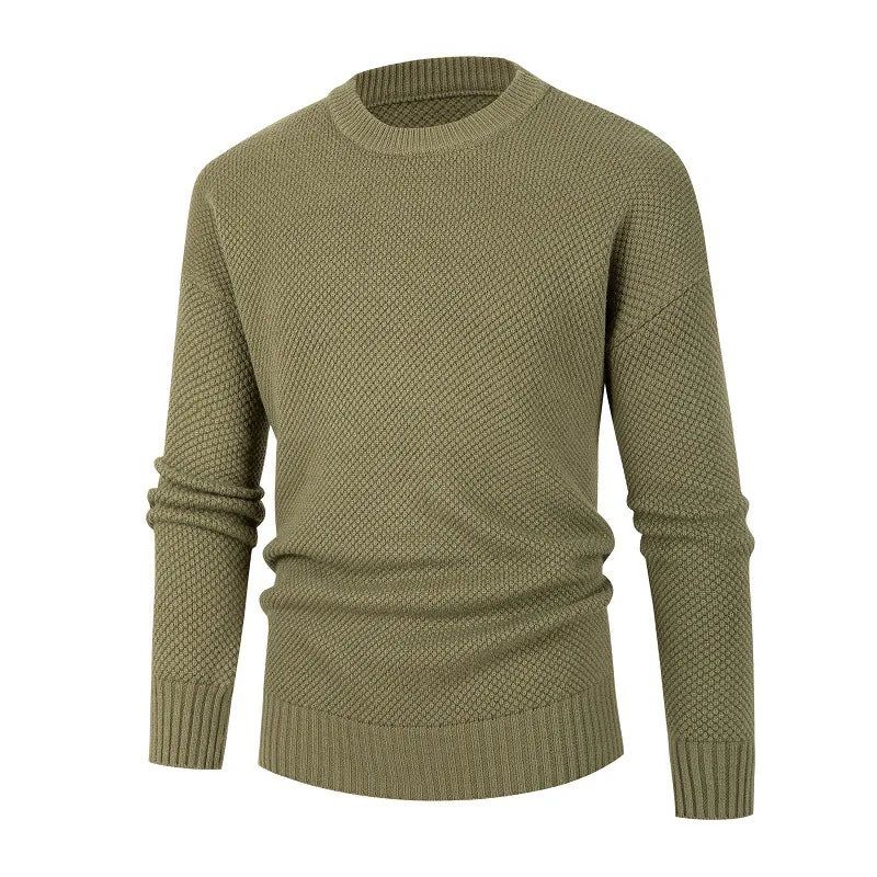 Casual Klassieke Truien Met O-hals Voor Heren Effen Gebreide Trui In Engelse Stijl - Kaki