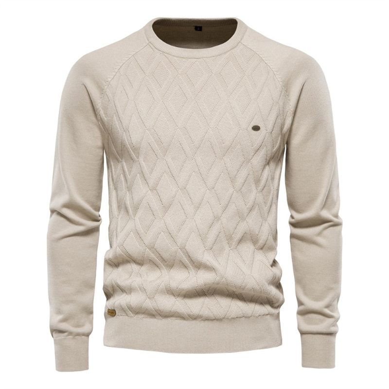 Heren Herfst- En Wintertrui Effen Diamanten Geruite Gebreide Trui Casual - Zwart