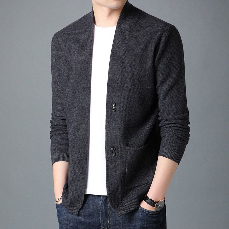 Heren Trui Vest Zakelijk Gentleman Casual Effen Zakken Comfortabele Pasvorm Gebreide Jassen Mannelijke Jaskleding - Zwart