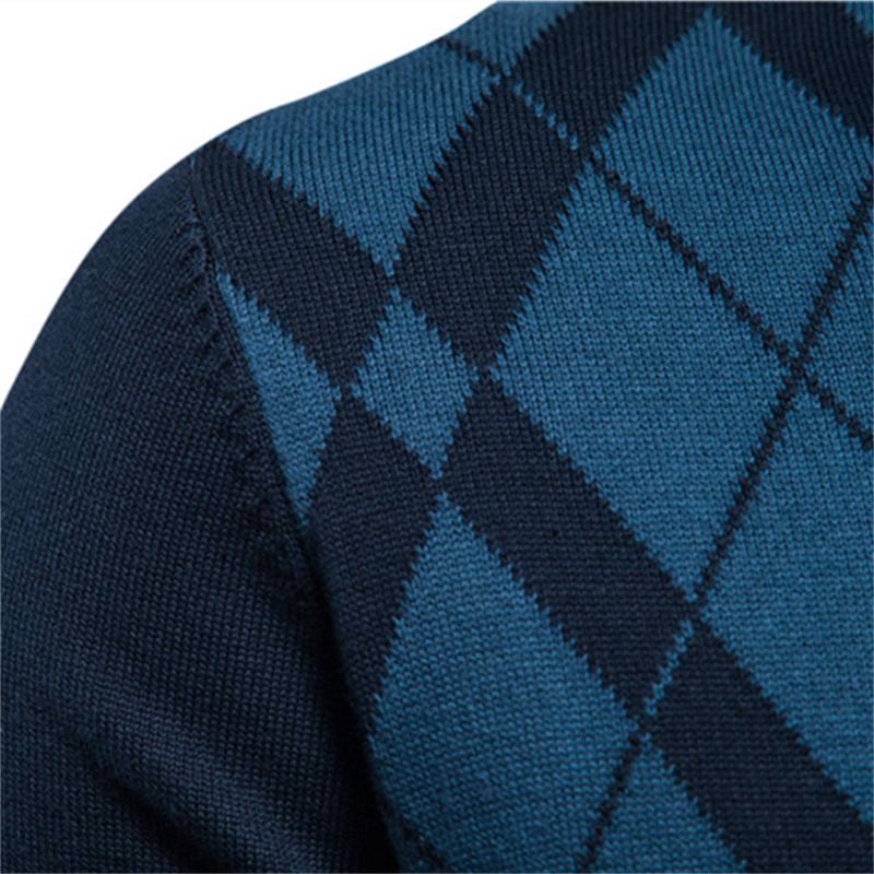 Heren Truien Katoen Mock Neck Rits Patchwork Pullover Winter Hoge Kwaliteit Warme Voor - Koffie