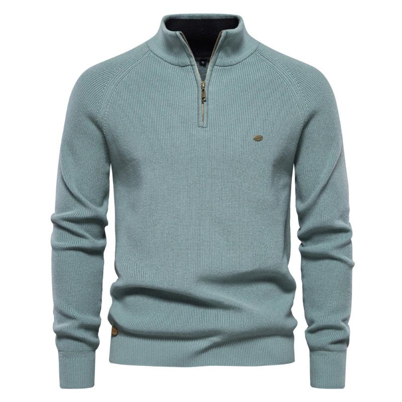 Herfst Katoen Rits Vesten Voor Mannen Casual Sociale Truien Hoge Kraag Warme Winter Gebreide Trui - Meerblauw