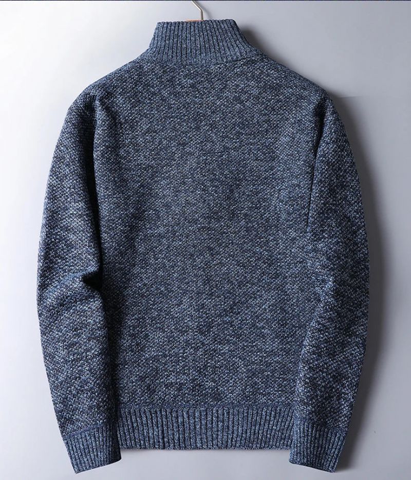 Herfst Winter Dikker Warme Trui Heren Stand Kraag Mannelijke Rits Slanke Truien - Blauw