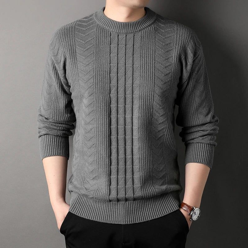 Herfst Winter Gebreide Casual Trui Voor Heren Ronde Hals Twists Weven Warme - Wit