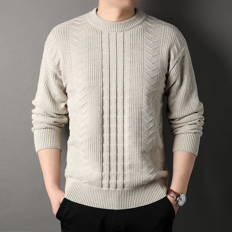 Herfst Winter Gebreide Casual Trui Voor Heren Ronde Hals Twists Weven Warme - Wit