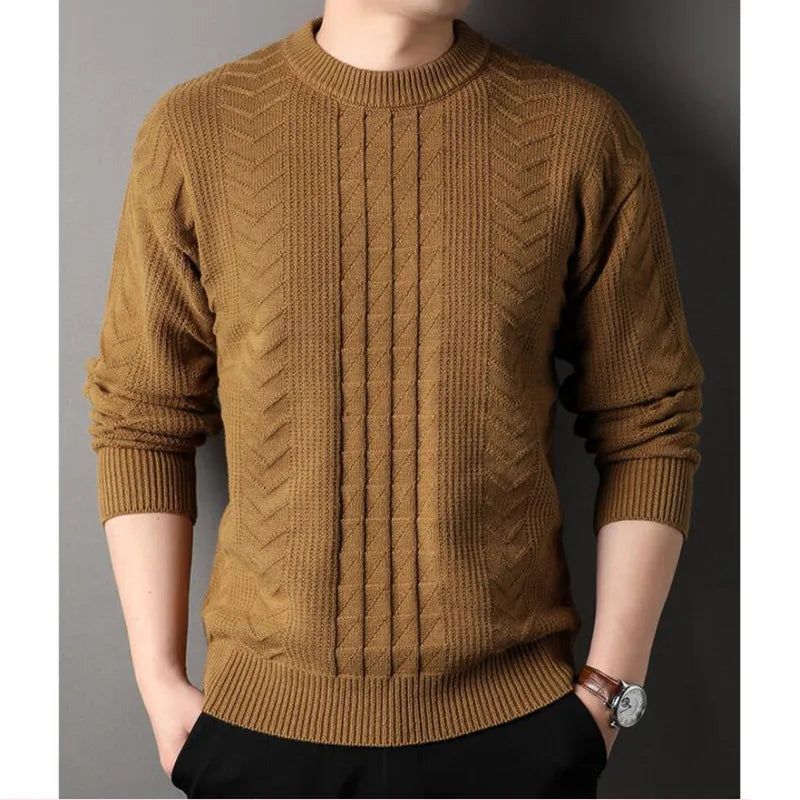 Herfst Winter Gebreide Casual Trui Voor Heren Ronde Hals Twists Weven Warme - Wit