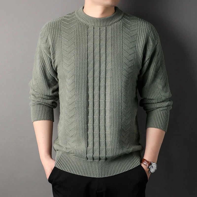Herfst Winter Gebreide Casual Trui Voor Heren Ronde Hals Twists Weven Warme - Wit