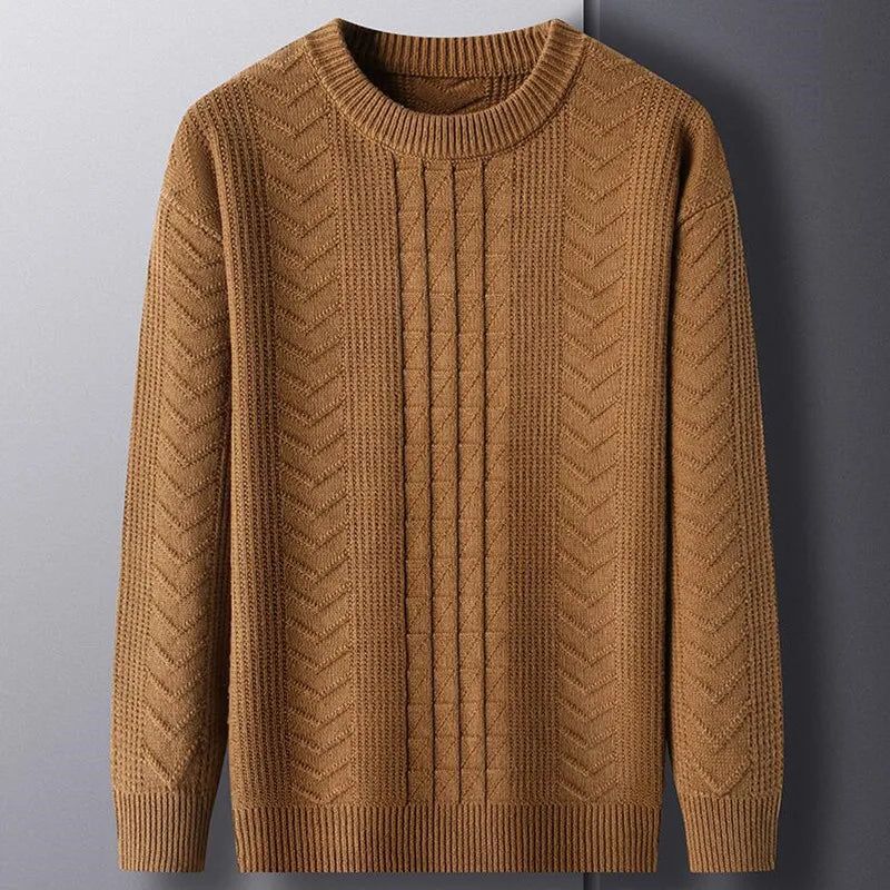 Herfst Winter Gebreide Casual Trui Voor Heren Ronde Hals Twists Weven Warme - Wit