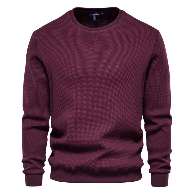 Katoen O-hals Sweatshirts Mannen Casual Effen Kleur Trui Hoodies Nieuwe Herfst Mode Eenvoudig Merk Man Sweatshirt - Wijn