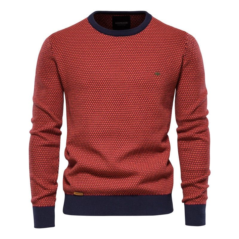 Katoenen Gesplitste Truien Trui Heren Casual Warm O-hals Kwaliteit Gebreide Wintertruien Voor - Oranje