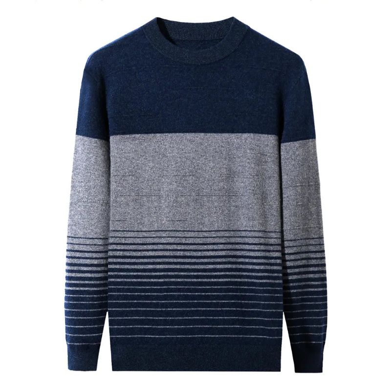 Wol Gestreepte O-hals Trui Herenkleding Herfst Winter Nieuwe Collectie Klassieke Pull Homme - Groen